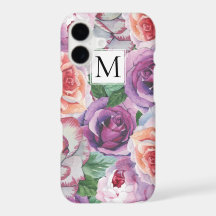 Aquarelle roses et monogramme floral