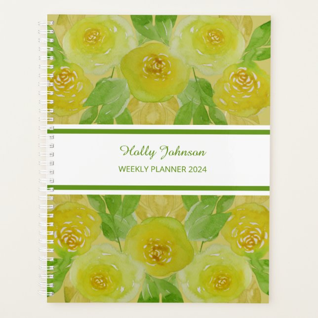 Aquarelle Roses Jaunes Floral Planificateur hebdom (Devant)