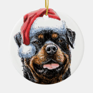 Aquarelle Rottweiler Père Noël ornement en céramiq