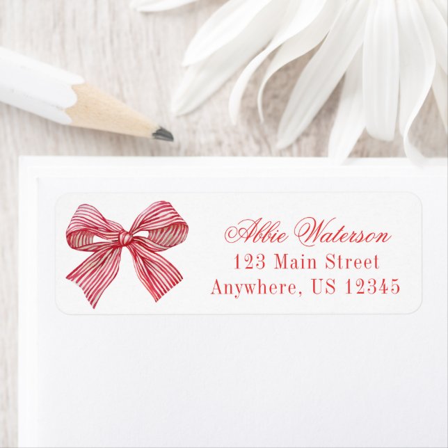 Aquarelle Rouge & Blanc Strited Bow Adresse de ret (En situation)