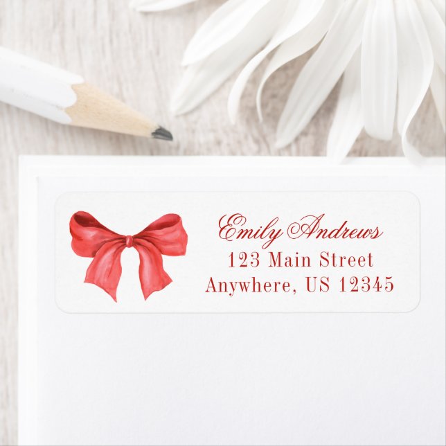 Aquarelle rouge Bow Adresse de retour (En situation)