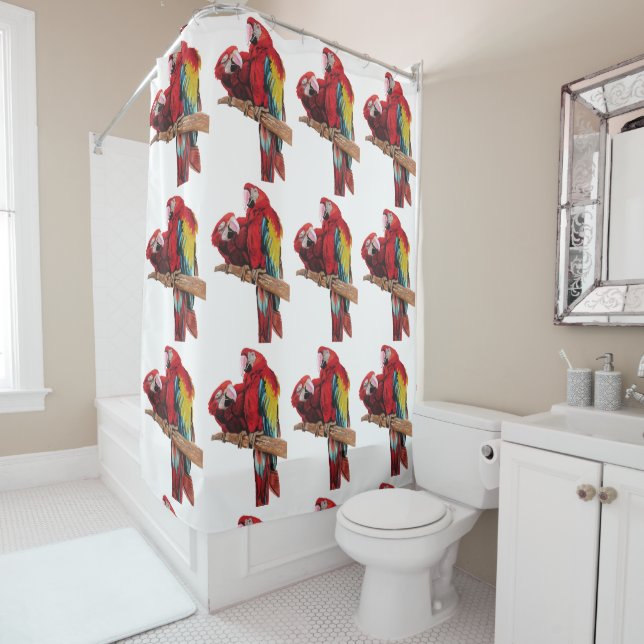 Aquarelle rouge de perroquet macaw rideau de douch (En situation)