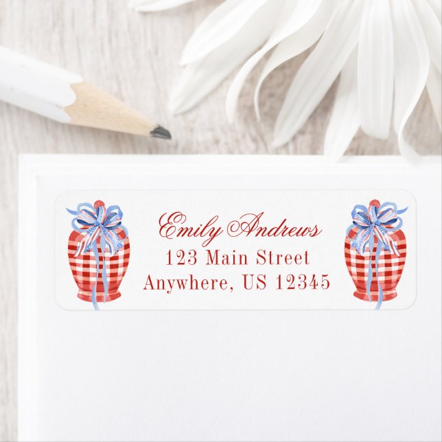 Aquarelle Rouge et blanc En vichy Bow Ginger Jar (En situation)