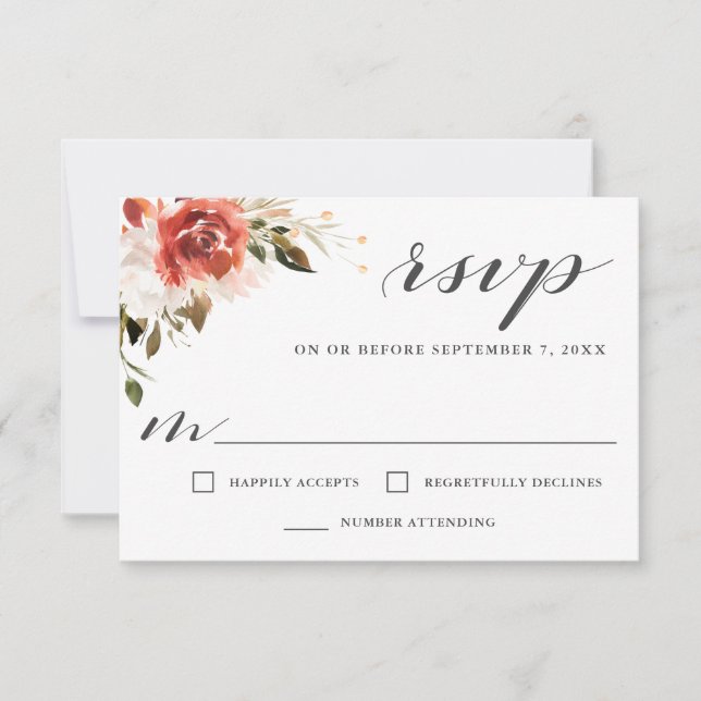Aquarelle rouge et blanche subtile RSVP florale (Devant)