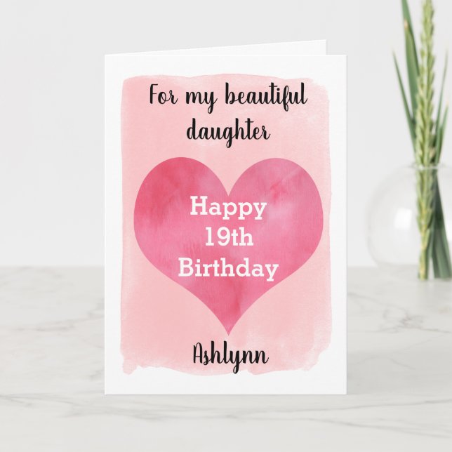 Aquarelle Rouge et Gold Heart Carte 19e anniversai (Devant)
