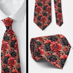 Aquarelle rouge et noir Goth Cravate floral