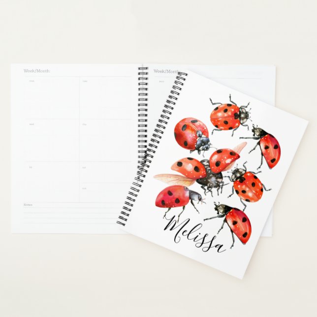 Aquarelle rouge et noire Ladybug  (Devant avec enveloppe)