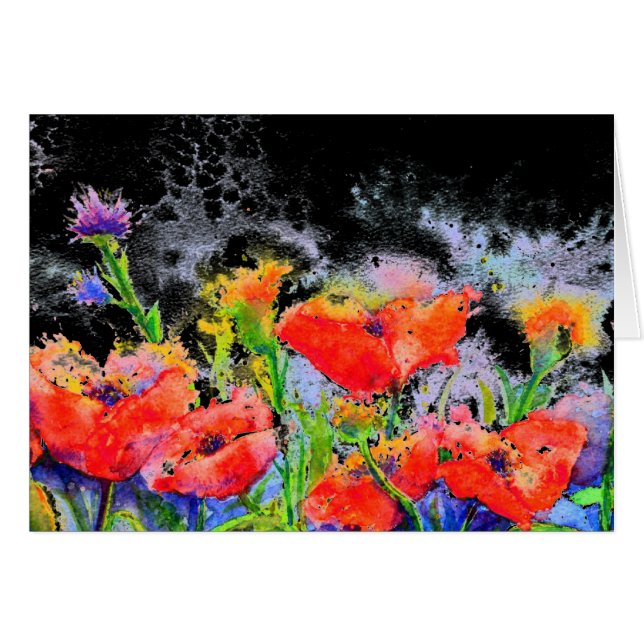 Aquarelle rouge jardin fleuri - Champs de pavot (Devant Horizontal)