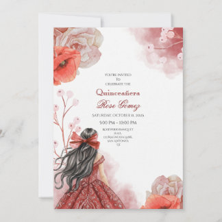 Aquarelle rouge modifiable Quinceañera Invitation