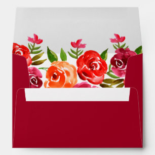 Aquarelle Rouge Orange Bourgogne Enveloppe Florale