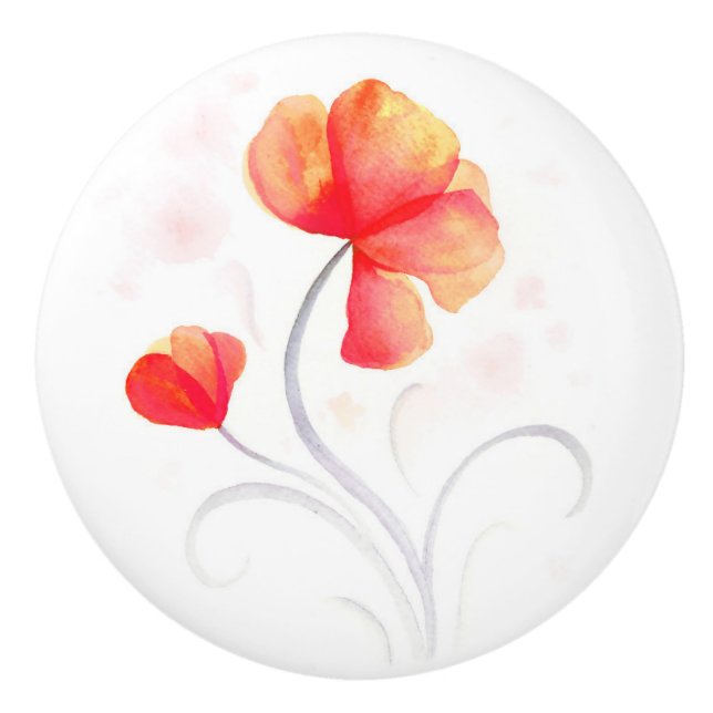 Aquarelle rouge orange gris fleur sauvage poignée (Devant)