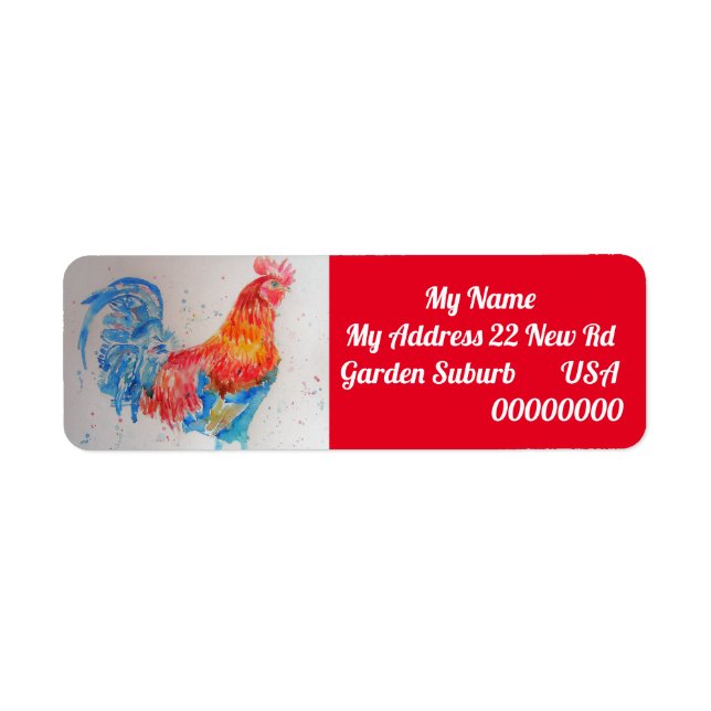 Aquarelle rouge Rooster Étiquettes d'adresse de re (Devant)