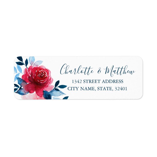 Aquarelle Rouge Rose Mariage Adresse de retour (Devant)
