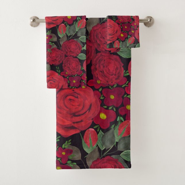 Aquarelle rouge roses sur le noir, (En situation)