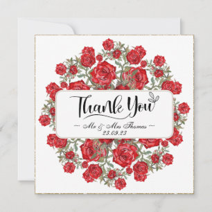 Aquarelle rouge vintage carte de remerciements flo