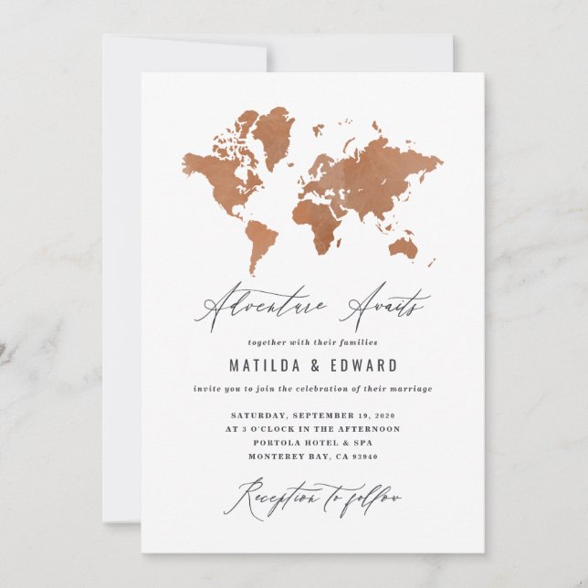 Aquarelle rouille carte du monde Voyage mariage (Devant)