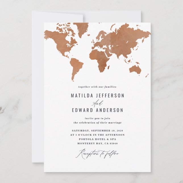 Aquarelle rouille carte du monde Voyage mariage (Devant)