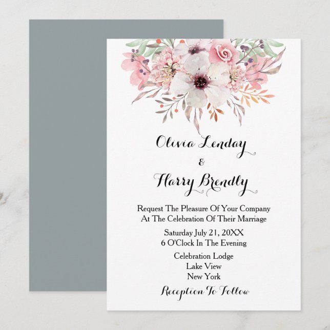 Aquarelle rousse Pays Faire-part de mariage Floral (Devant / Derrière)