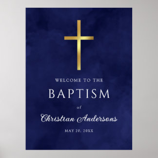 Aquarelle Royal Blue Baptism Boy Affiche de bienve