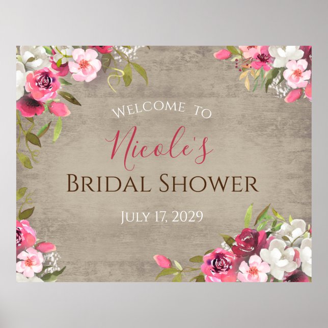 Aquarelle rustique Affiche de bienvenue florale (Devant)