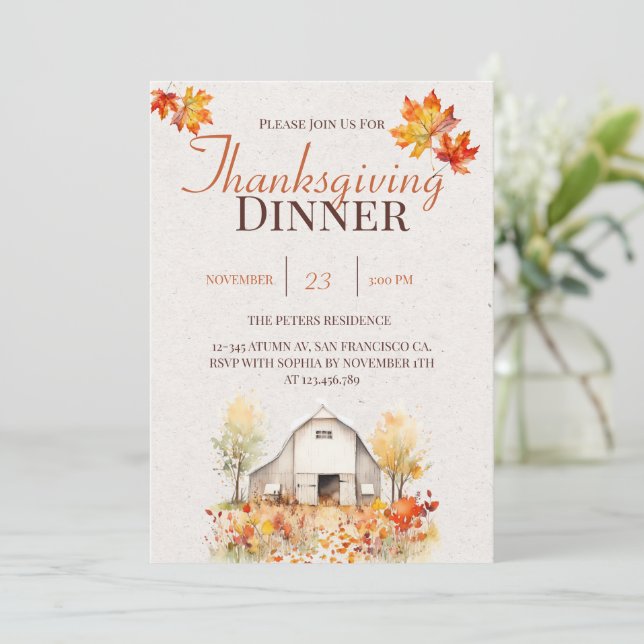 Aquarelle Rustique Automne Thanksgiving Invitation (Debout devant)