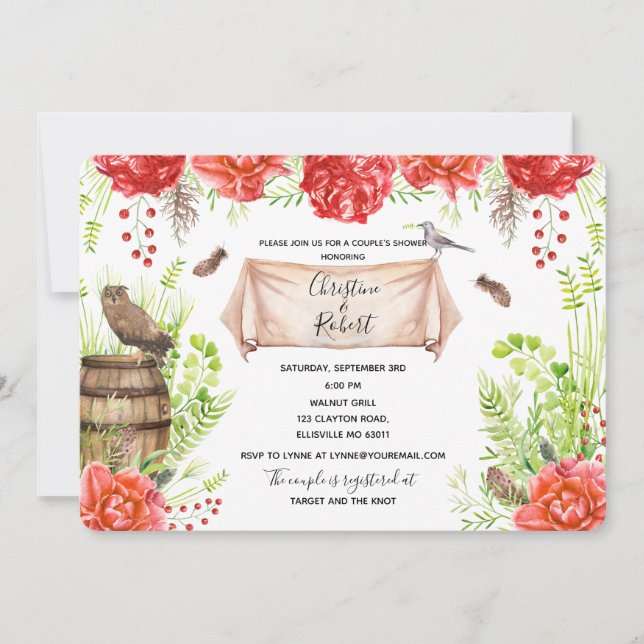 Aquarelle Rustique Boho Couple's Shower Invitation (Devant)