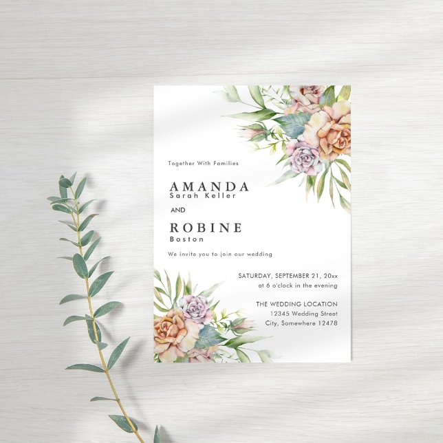 Aquarelle rustique Faire-part de mariage florale (Créateur téléchargé)