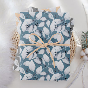 Aquarelle rustique feuilles bleu poussiéreux hiver