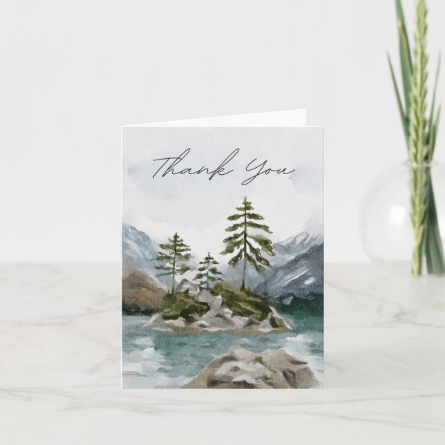 Aquarelle Rustique Mountain Lake Carte de remercie (Devant)