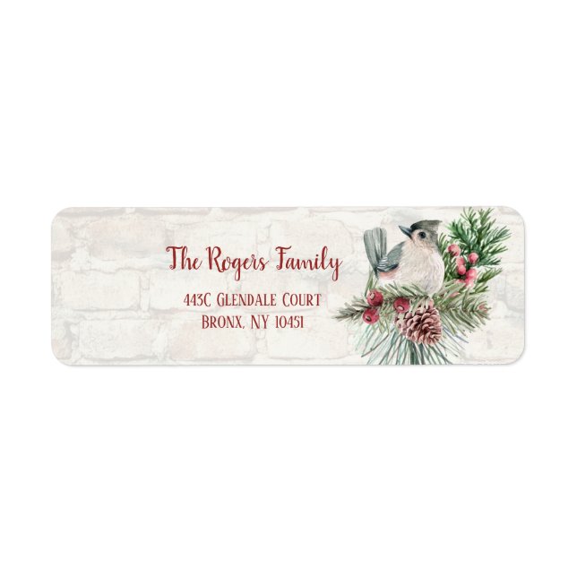Aquarelle rustique Noël Floral & Oiseau (Devant)