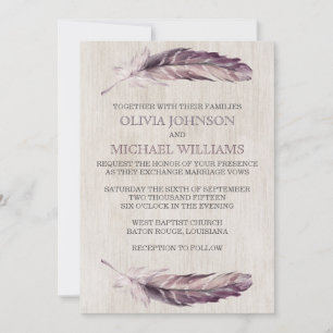 Aquarelle rustique plumes Invitations de mariage