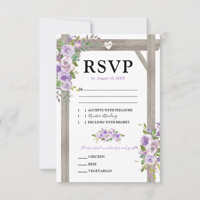 Aquarelle rustique Purple Mariage Floral RSVP (Devant)