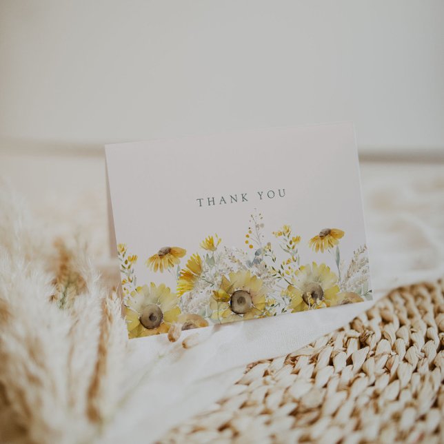 Aquarelle rustique Tournesol plié Carte de remerci (Créateur téléchargé)
