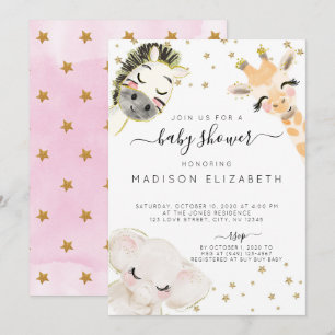Aquarelle Safari Baby shower animal Invitation