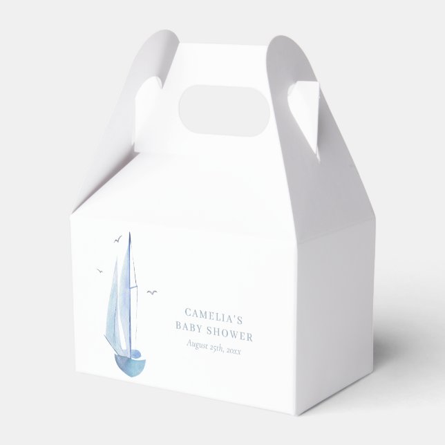 Aquarelle Sailboat Baby Shower Ahoy Boy's  Favor Box (Front Side)