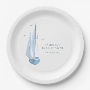 Aquarelle Sailboat Baby Shower Ahoy Boy's Welcome  Paper Plate