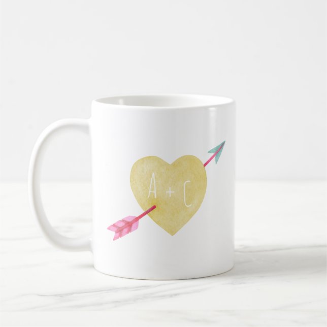 Aquarelle Saint Valentin Coeur Arrow Love Mug (Gauche)
