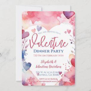 Aquarelle Saint Valentin Dîner de fête Invitation