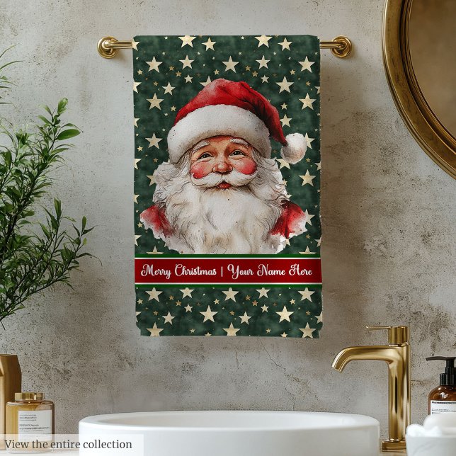 Aquarelle Santa Claus Ensemble de serviettes de ba (Watercolor Santa Claus Custom Bath Towel Set)
