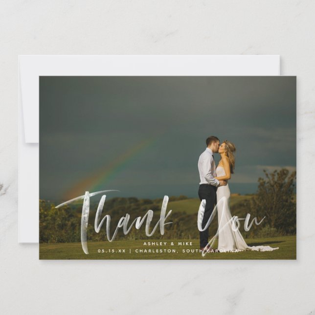 Aquarelle Script 2 Mariage photo Carte de remercie (Devant)