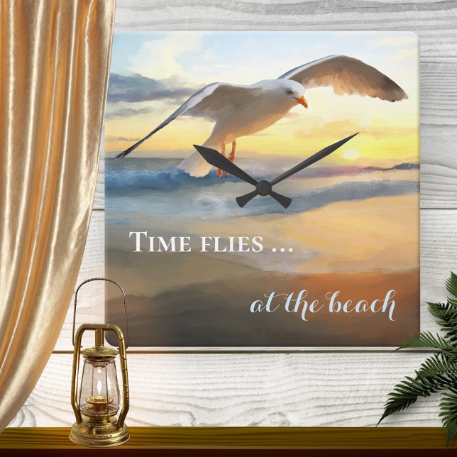 Aquarelle Seagull Beach Sunset Wall Horloge (Créateur téléchargé)