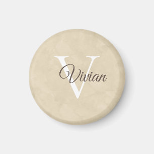 Aquarelle simple beige Monogramme Nom Aimant