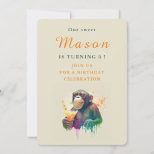 Aquarelle Singe - Carte d'invitation d'anniversair