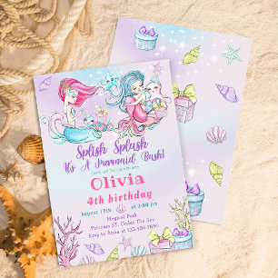 Aquarelle Sirène Anniversaire Fête Invitation