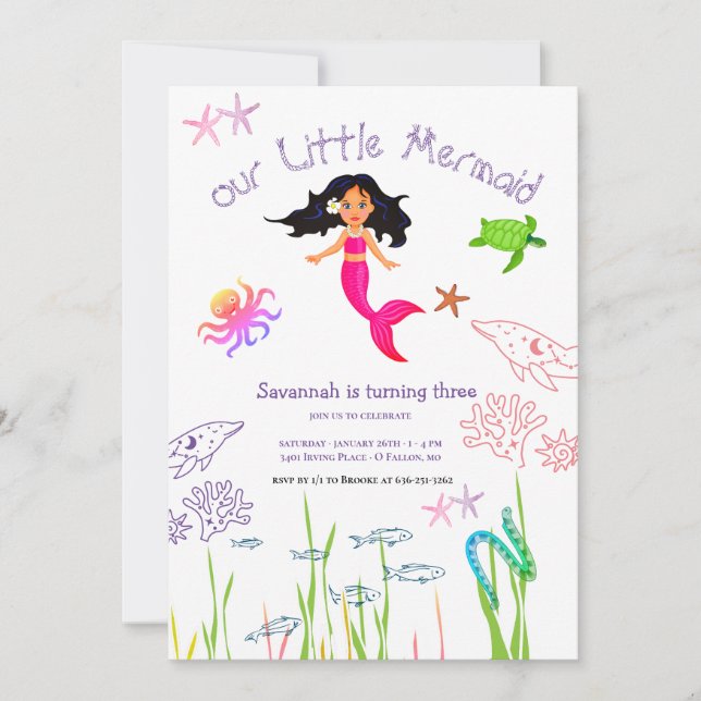 Aquarelle Sirène Anniversaire Invitation (Devant)