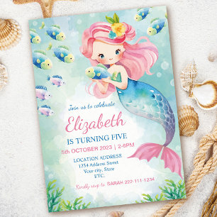 Aquarelle Sirène Anniversaire Invitation