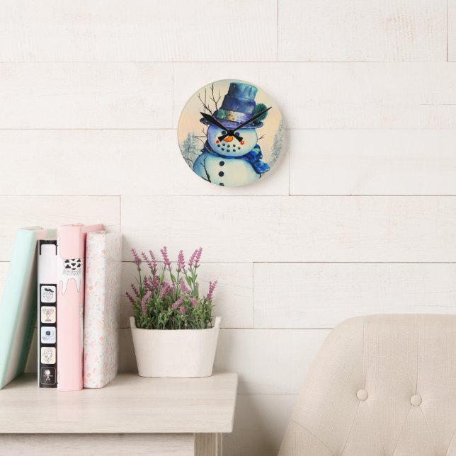 Aquarelle Snowman Horloge murale (Salle de lecture)