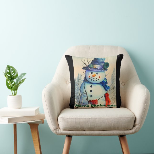 Aquarelle Snowman Lance Oreiller (Chaise)