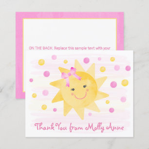 Aquarelle soleil mignonne Girls Carte de remerciem
