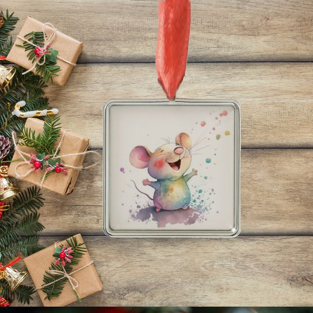 Aquarelle Souris arc-en-ciel Ornement de Noël (Créateur téléchargé)